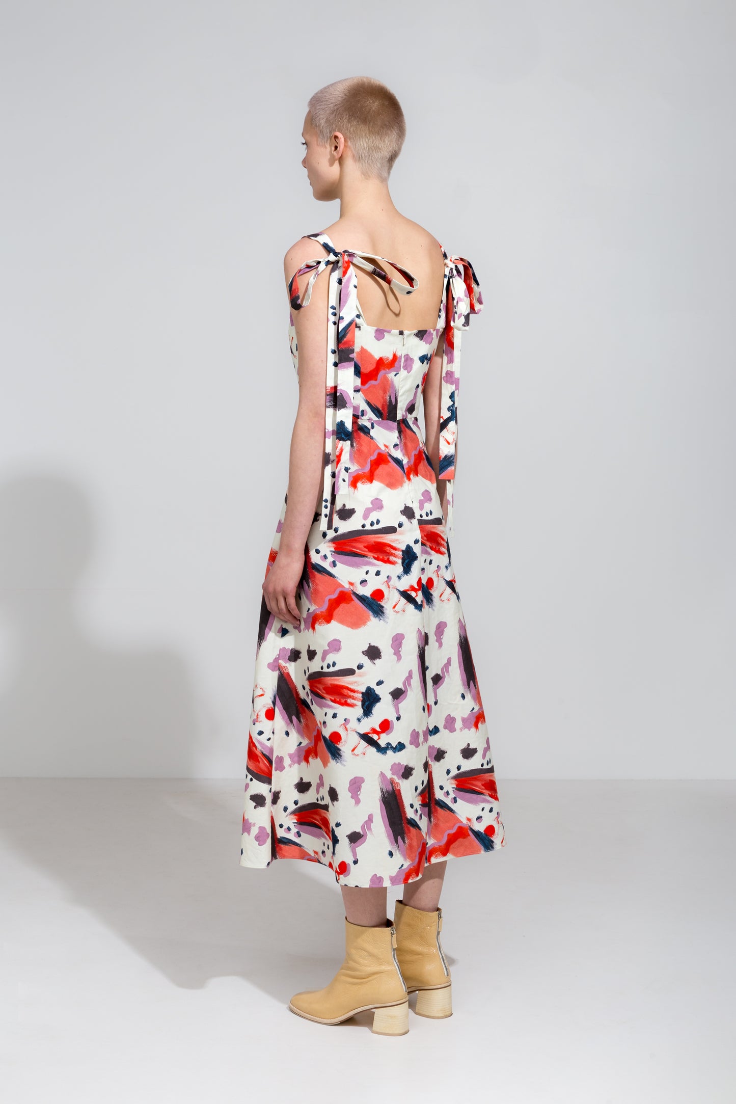 Organic cotton strapless midi dress in print