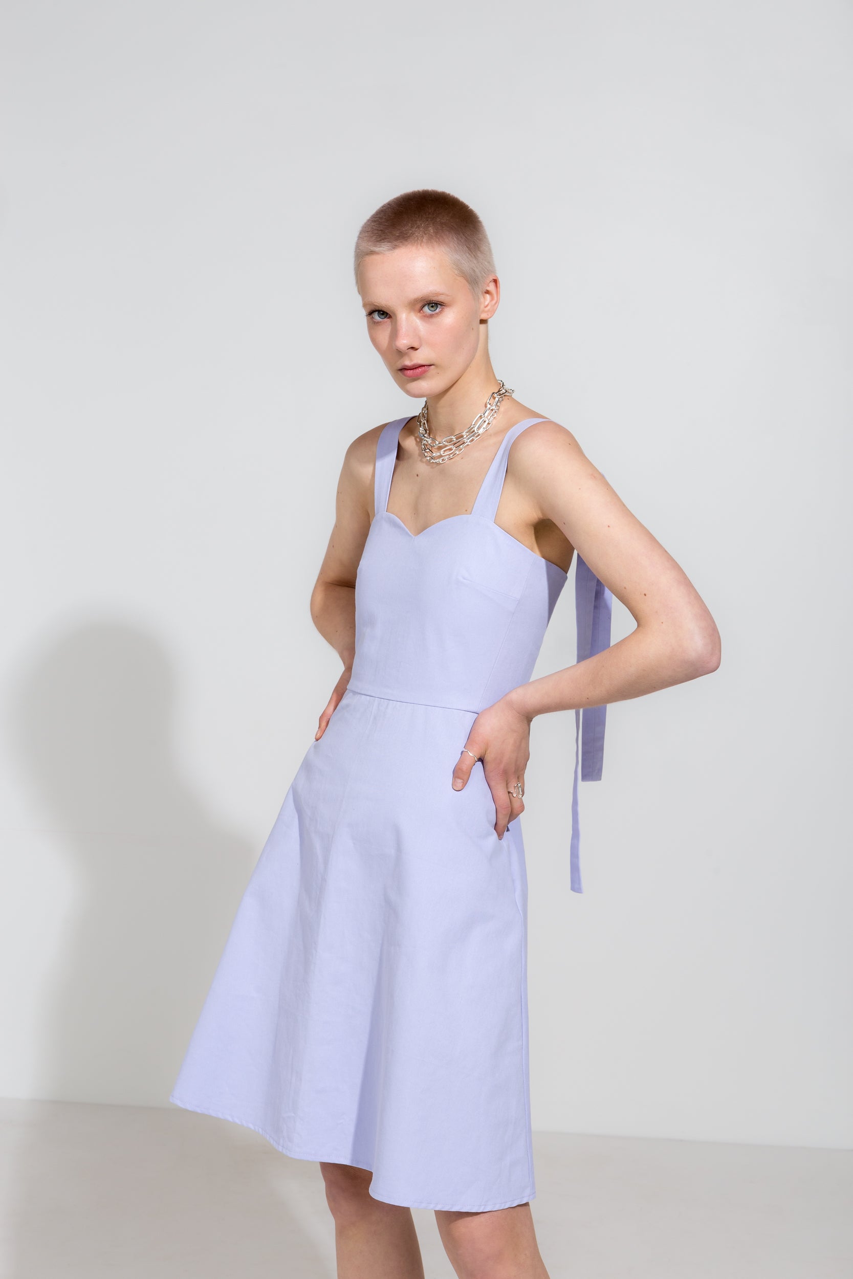 Icy lilac strapless dress in organic cotton