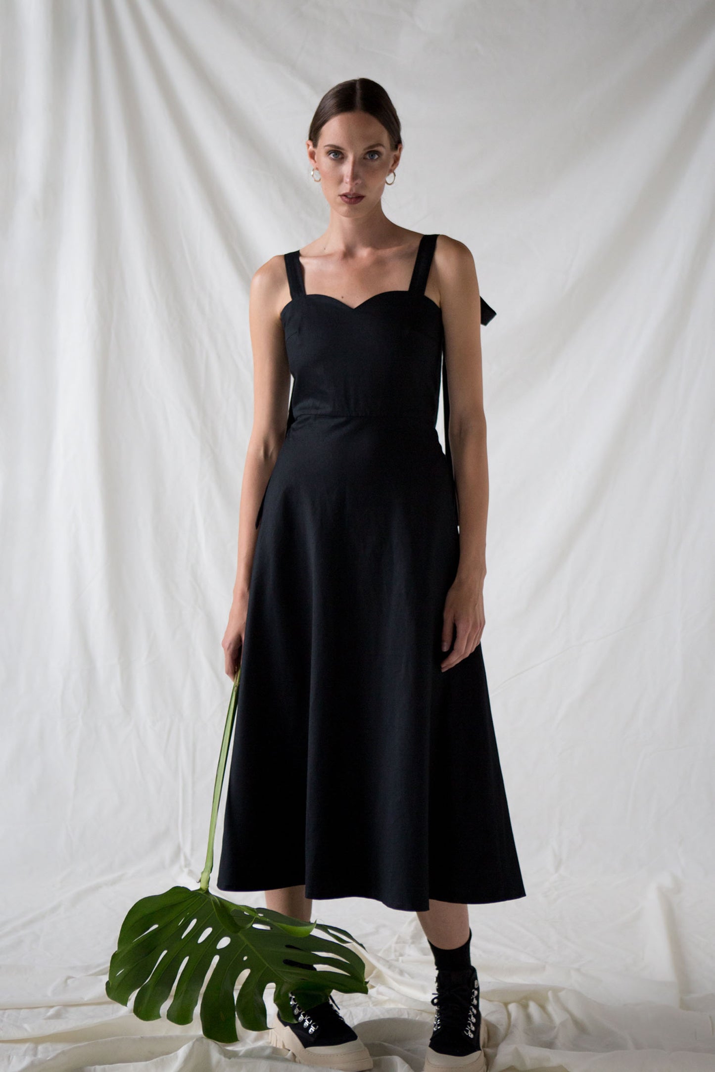 Black strapless midi dress