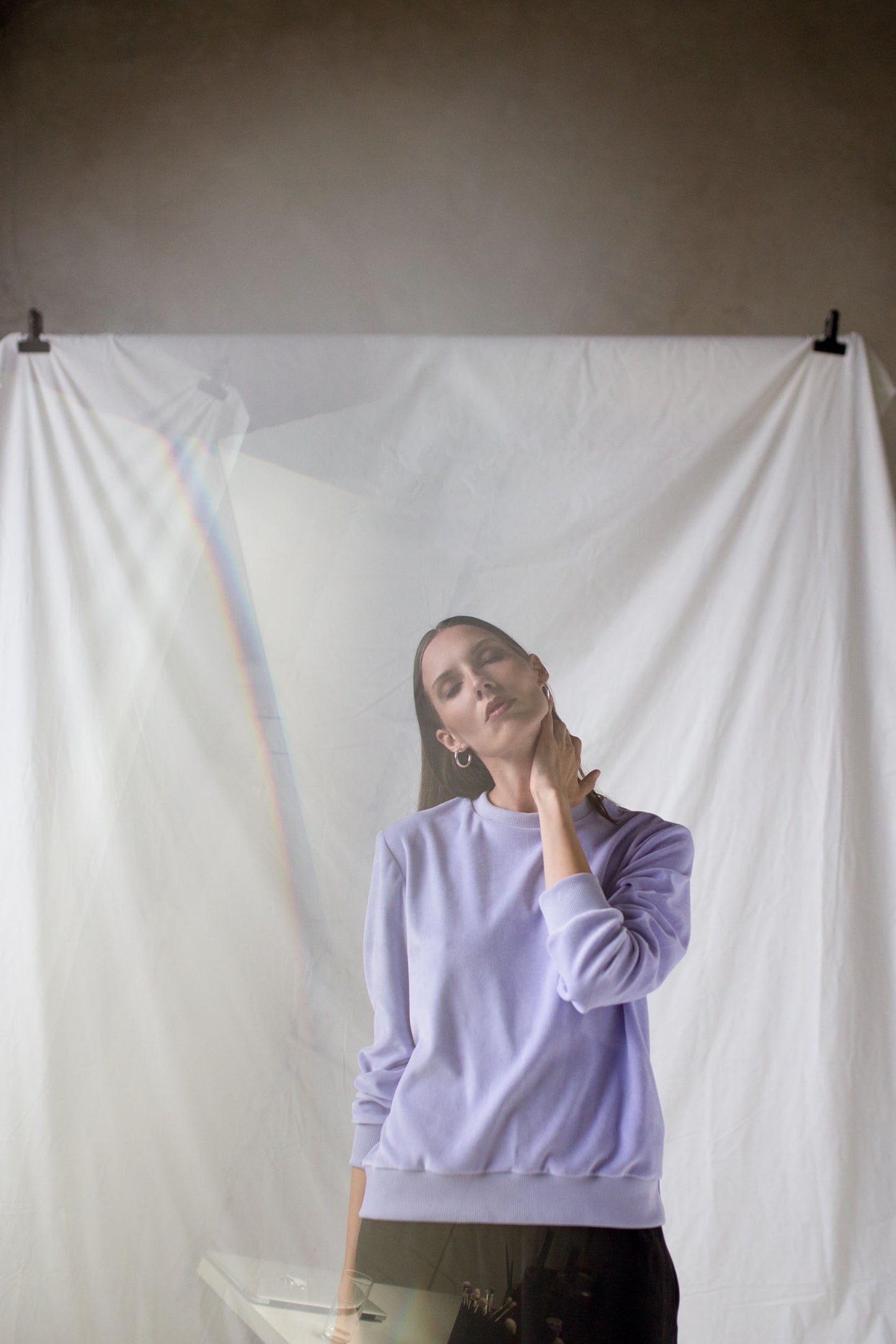 Lilac organic velour sweatshirt and tencel trousers