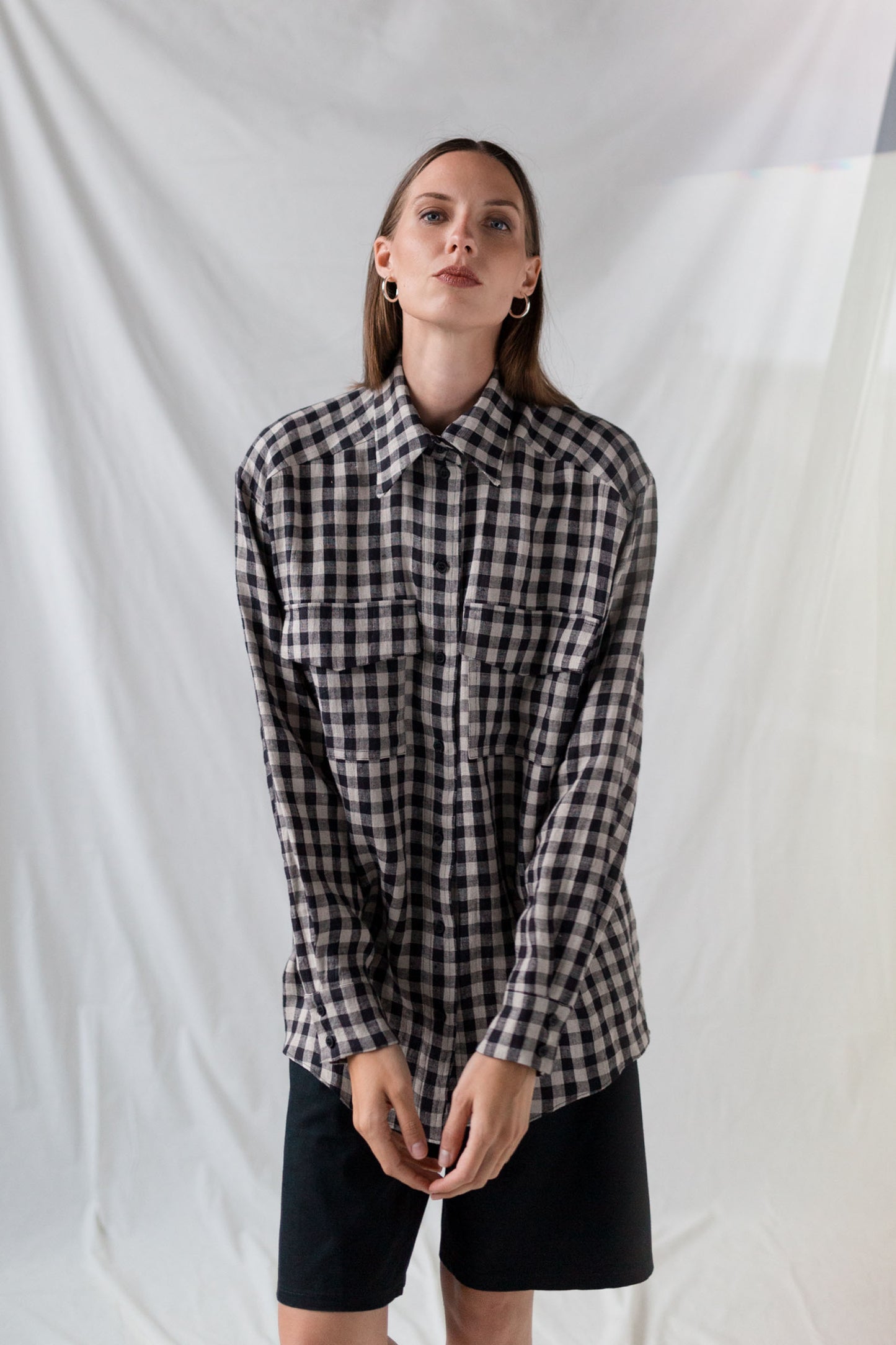 Relaxed fit chekered linen shirt