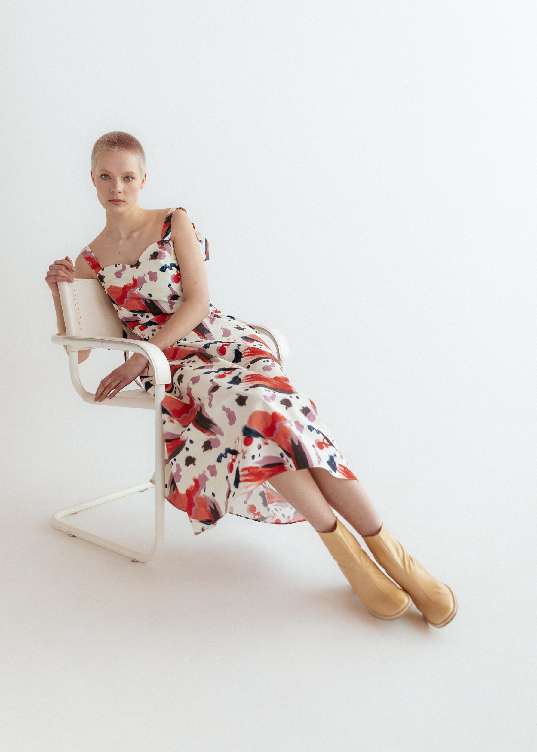 Organic cotton strapless midi dress in print