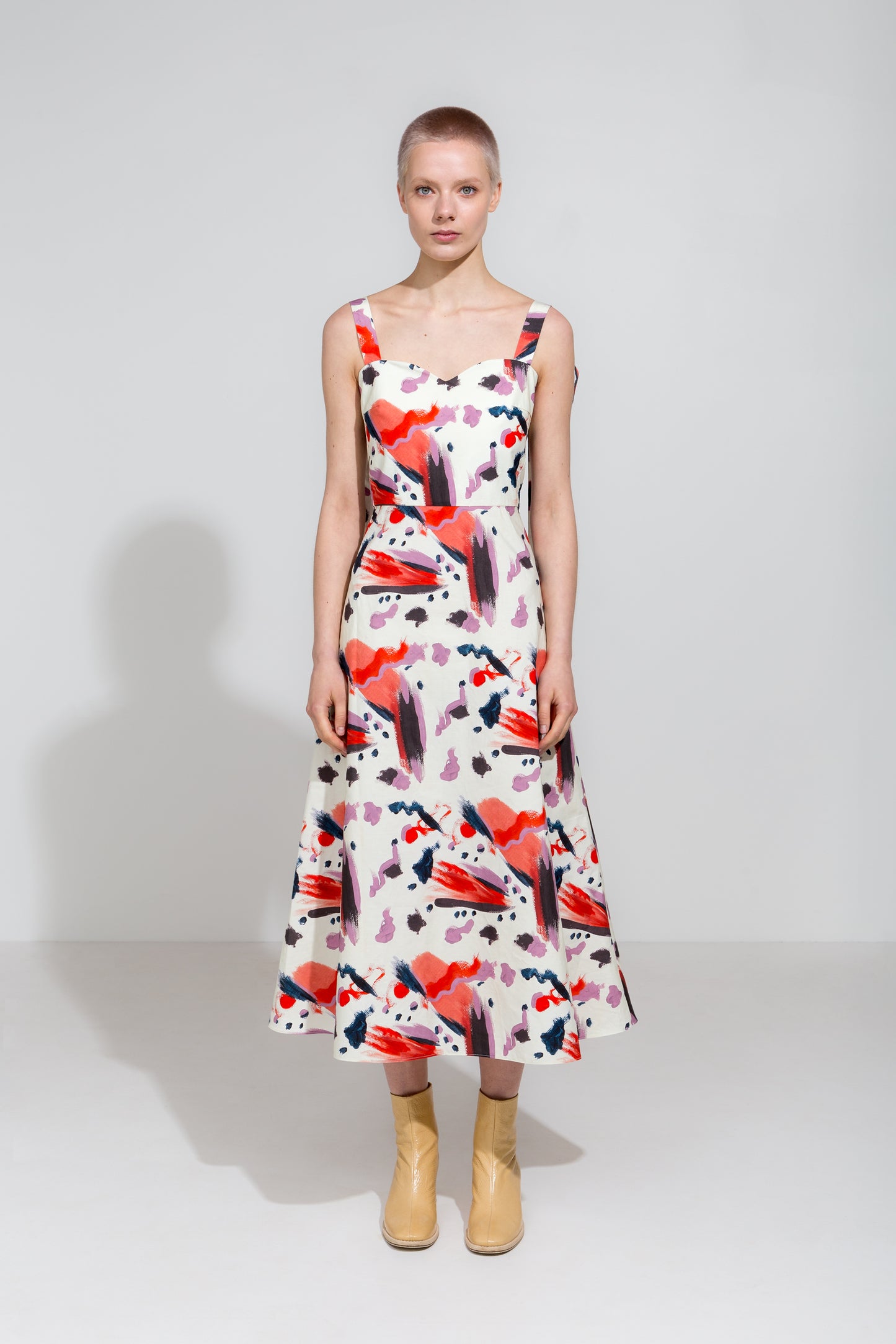 Organic cotton strapless midi dress in print