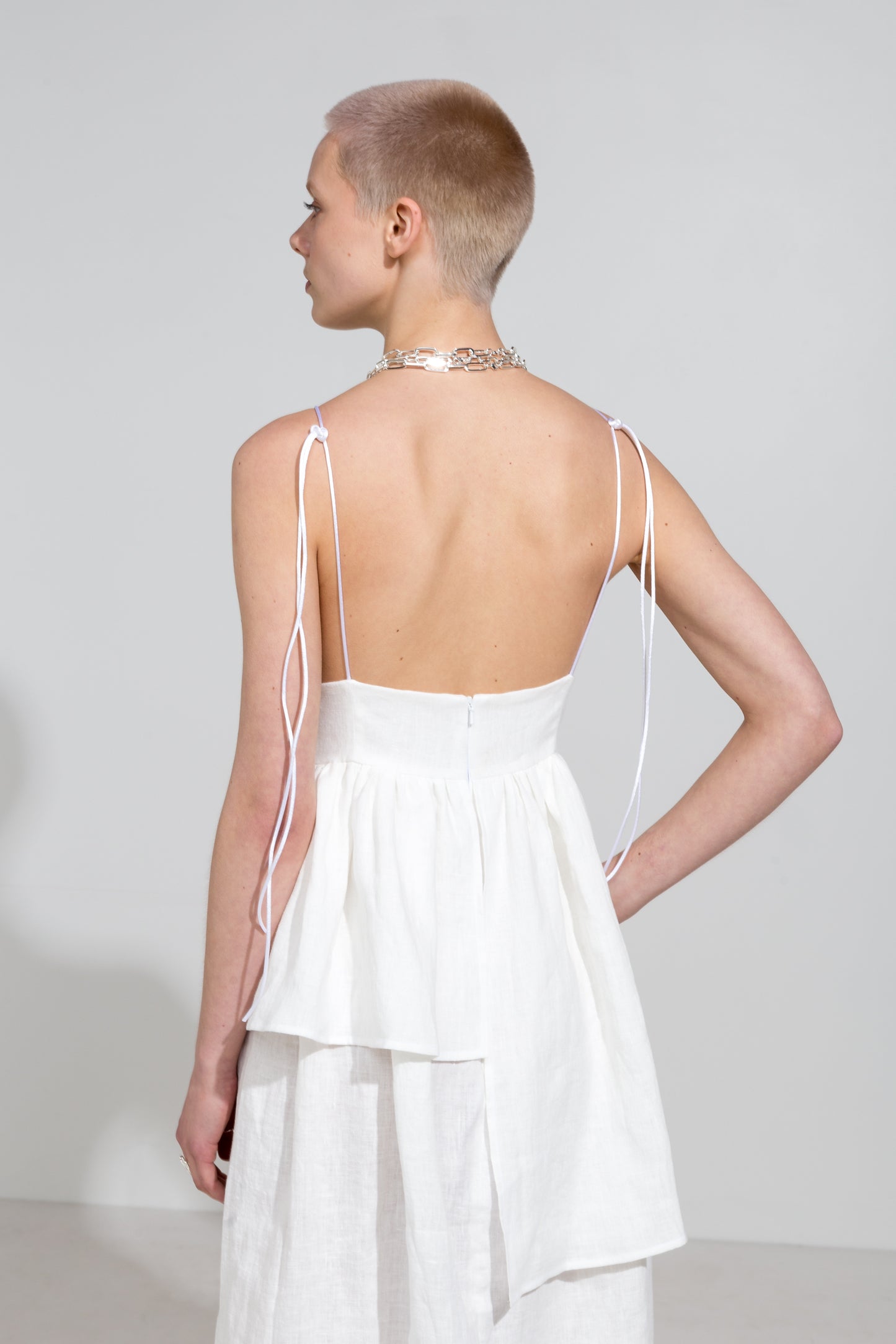 White linen strap dress